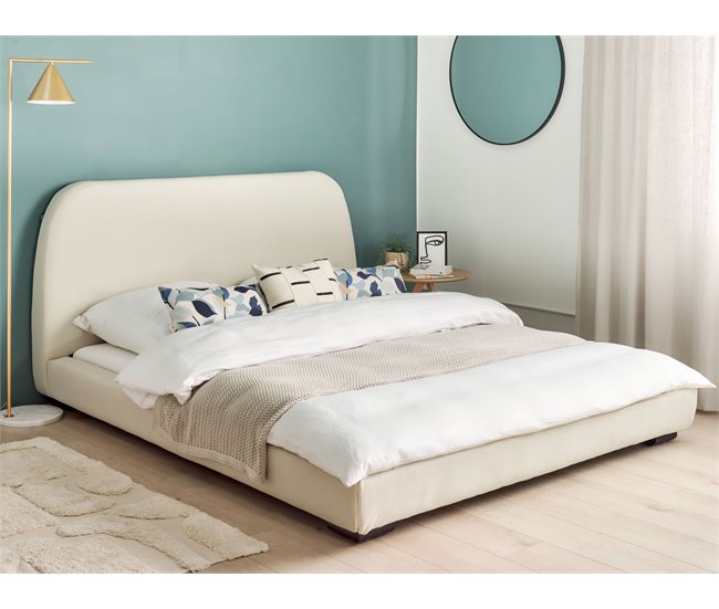 Beliani Cama con somier Poliéster ROISEL 181x226 Crema