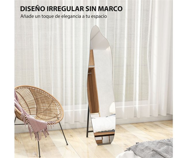 Espejo Cuerpo Entero Metal, Vidrio Templado HOMCOM Transparente