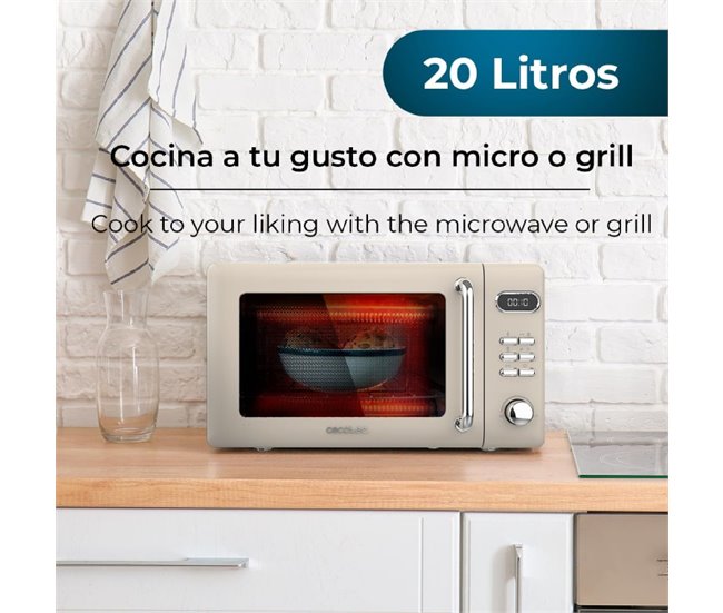 Microondas con grill Cecotec ProClean 5110 Retro 700W 20L diseño vintage Amarillo