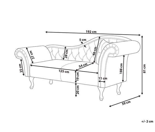 Beliani Chaise longue derecho Terciopelo LATTES Gris Oscuro