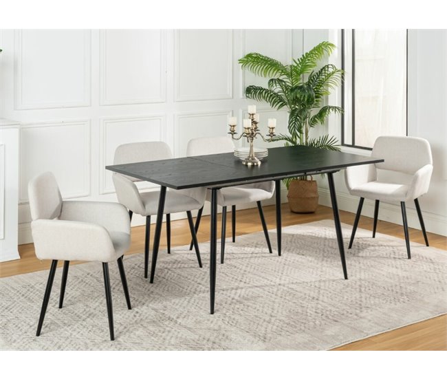 Conjunto de mesa extensible efecto madera y 4 sillas Blanco/ Negro