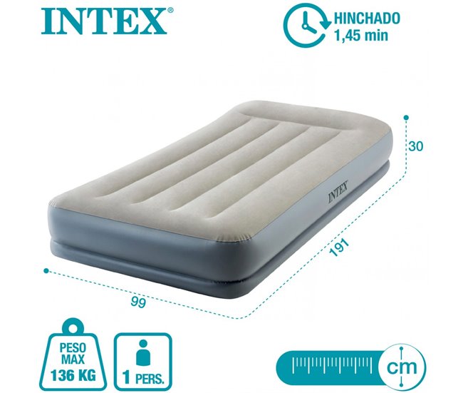 Colchón hinchable individual INTEX Dura-Beam Standard Pillow Rest Mid-Rise Gris