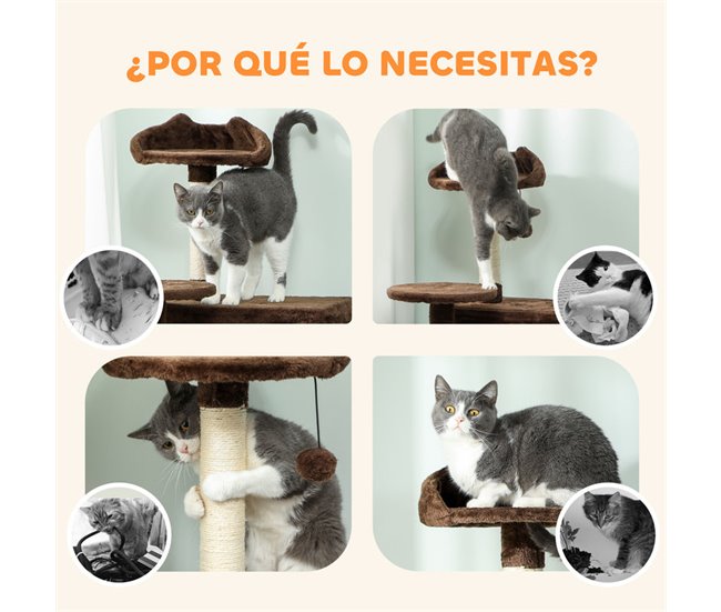Árbol para Gatos Aglomerado de Madera, Felpa PawHut Marron