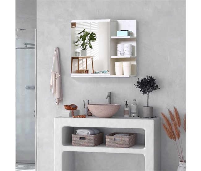 Armario de Baño con Espejo Melamina de Madera y Vidrio kleankin 60 Blanco