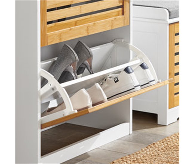 Zapatero con 3 solapas y 2 Ganchos FSR108-WN SoBuy Natural/ Blanco