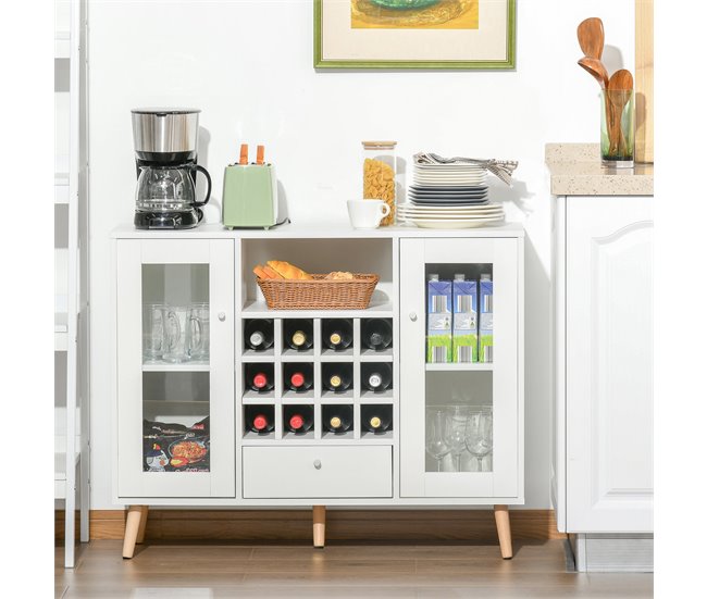Aparador Melamina, Madera, Vidrio HOMCOM 100 Blanco