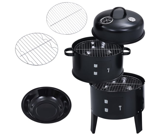 VidaXL Barbacoa 3 en 1 ahumador de carbón Negro