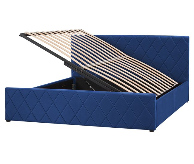 Beliani Cama con almacenaje Terciopelo ROCHEFORT 170x214 Azul Marino