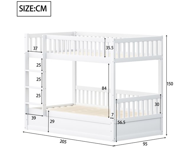 Cama litera 95x205 Blanco