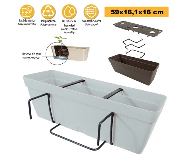 Jardinera 60 Cm Con Escuadra De Fijación Cuadrada Blanco