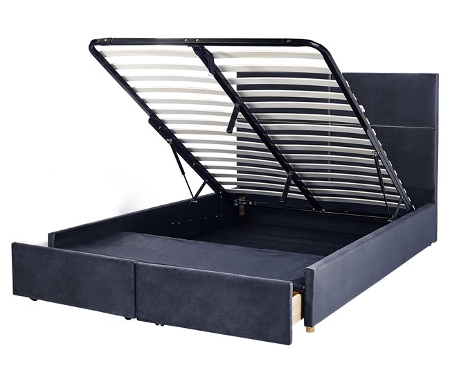 Beliani Cama con somier Terciopelo VERNOYES 170x214 Negro