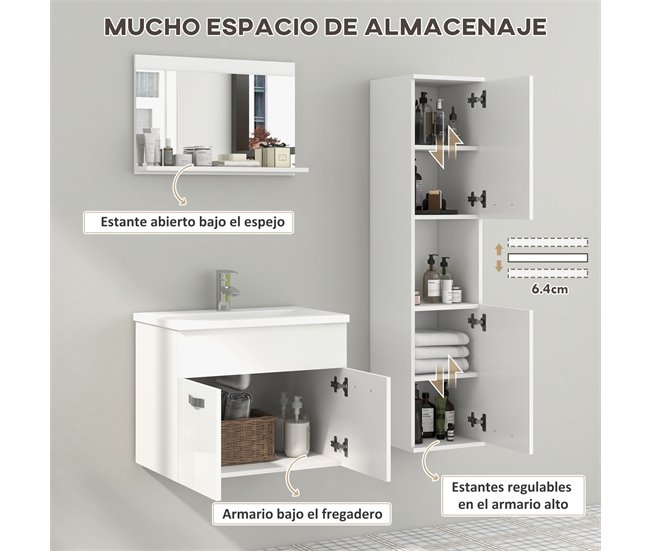 Muebles de Baño Melamina de Madera kleankin, hogar - baño Blanco