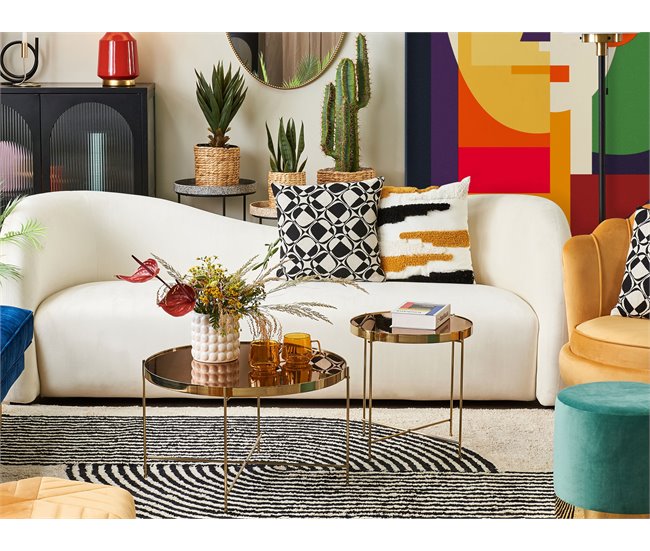 Beliani Sofá de 3 plazas Terciopelo VELTADA Blanco/ Beige