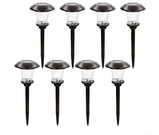 Aktive Set de 8 balizas solares LED 6 lúmenes con estaca Negro