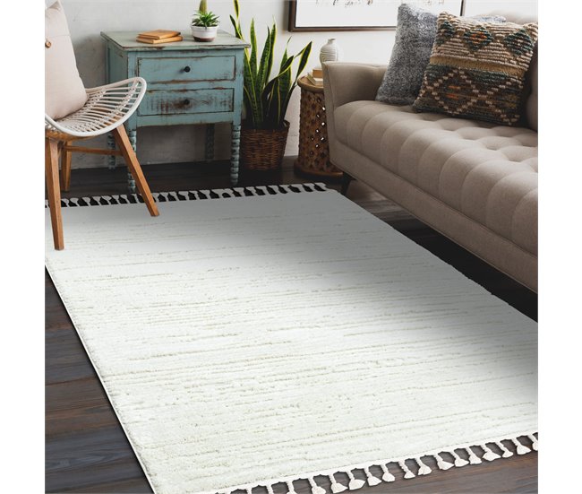 Alfombra SEVILLA AC53B rayas Franjas Bereber marroquí Shaggy 160x220 Crema