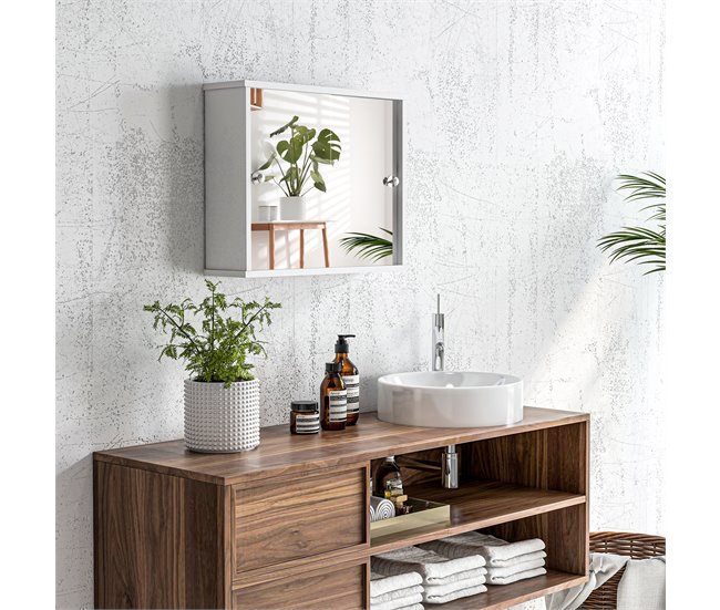 Armario con Espejo MDF, Vidrio kleankin, hogar - baño Blanco