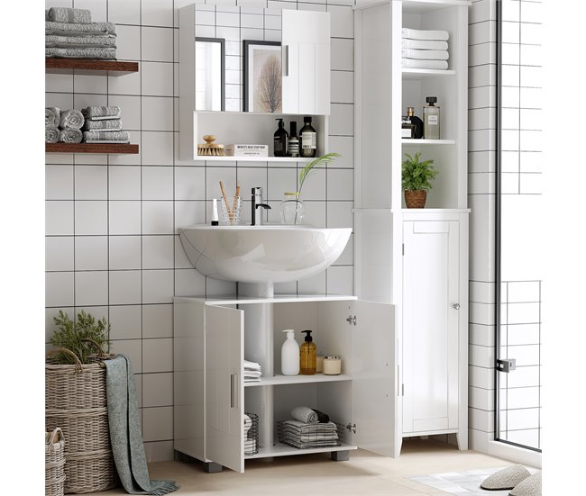 Armario con Espejo MDF, Vidrio kleankin, hogar - baño 54 Blanco