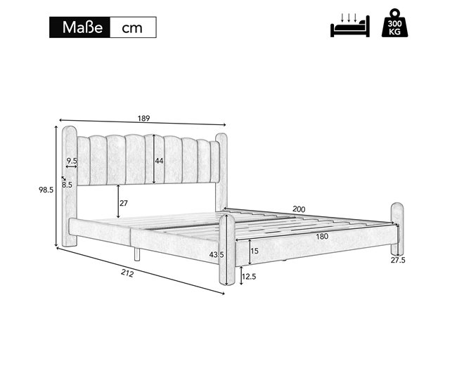 Cama de matrimonio de terciopelo 189x212 Beige