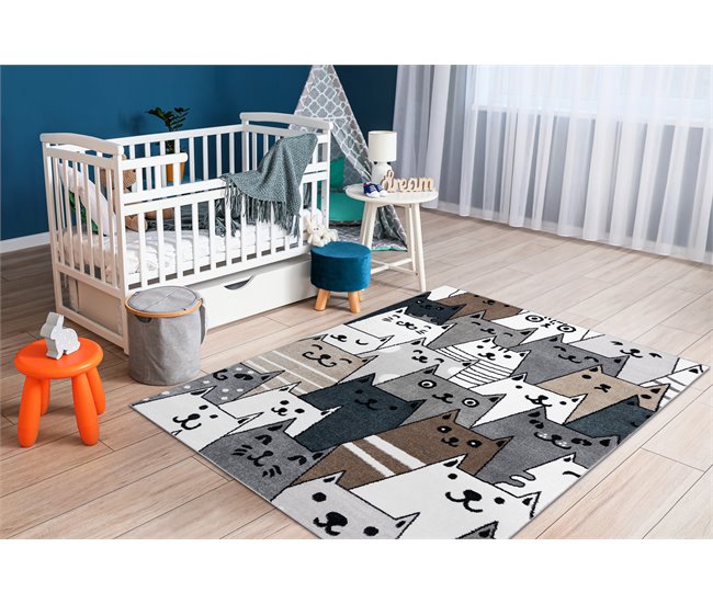 Alfombra FUN Gatti para niños gatos animales 120x170 Blanco/ Gris