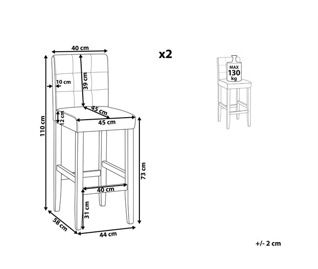 Beliani Silla de bar MADISON Gris