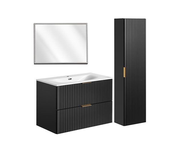 Conjunto de muebles con lavabo espejo LED y columna Adriel 80 Madera