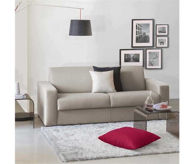 Sofá fixo de 2 lugares em tecido Gris Claro