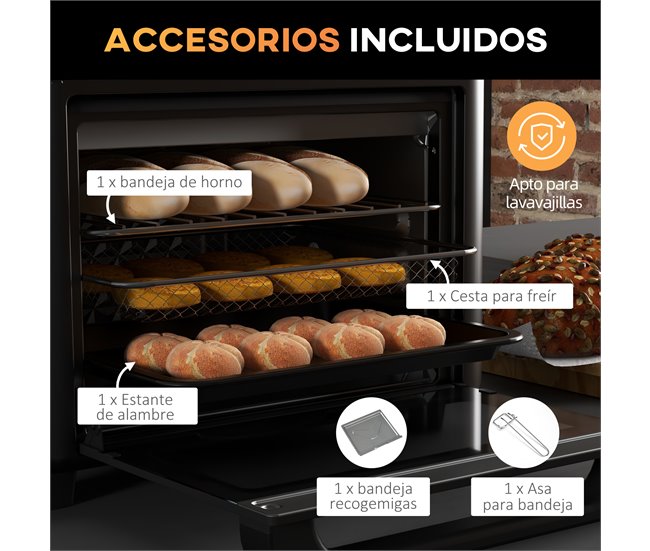 Horno Eléctrico Metal, Vidrio Templado HOMCOM, hogar - cocina Blanco