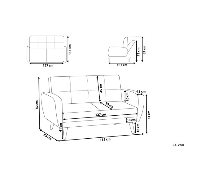 Beliani Sofá de 2 plazas Poliéster FLORLI Gris Claro