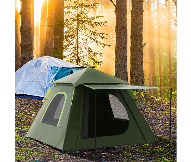 Tienda de Campaña Tafetán 210T, Fibra de Vidrio, Metal Outsunny Verde