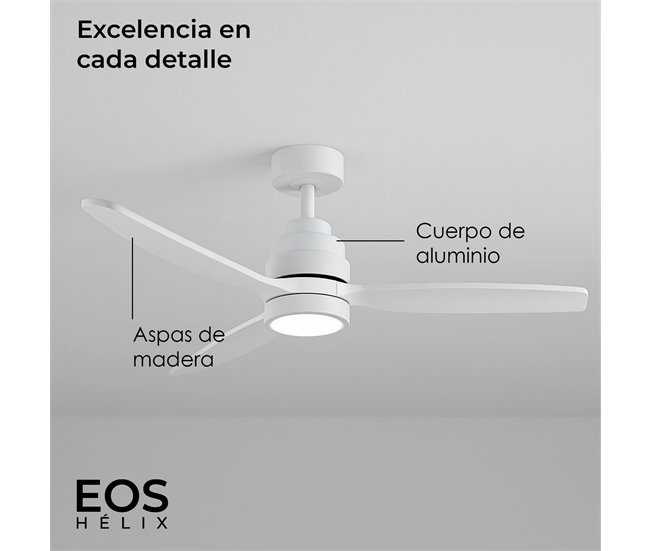HELIX Ventilador techo wifi YOEVU, LED regulable, 6 velocidades Blanco