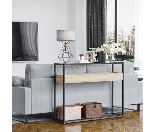 Mesa Consola Vidrio Templado, MDF, Metal HOMCOM 108 Negro