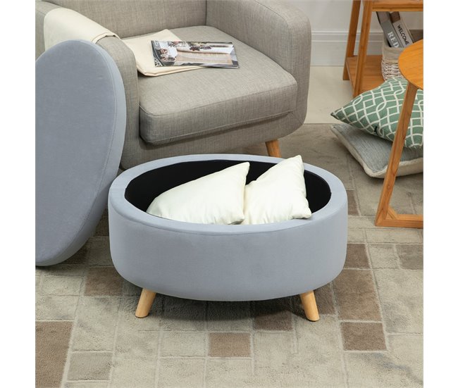 Otomano Puff Poliéster, Espuma, Madera de Caucho HOMCOM 71x51 Gris