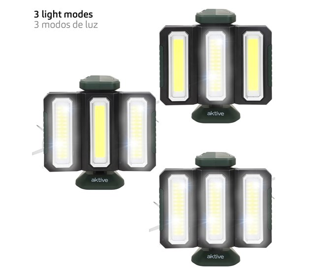 Aktive triple foco LED exterior 3 en 1 USB y powerbank 1500 lúmenes Negro