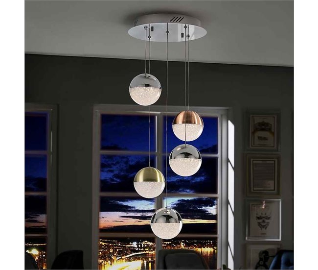 Lámpara De Techo Metal Serie Sphere 5 luces LED Cromo