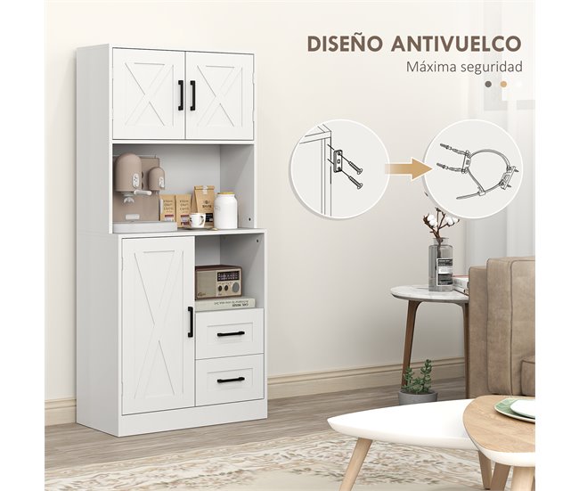 Alacena de Cocina Melamina de Madera HOMCOM, hogar - cocina Blanco