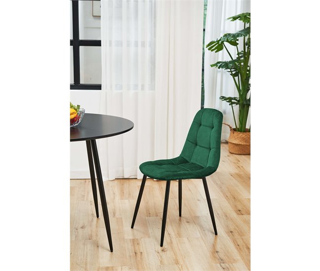 2x Silla tapizada capitoné de terciopelo SJ.1 Verde Oscuro