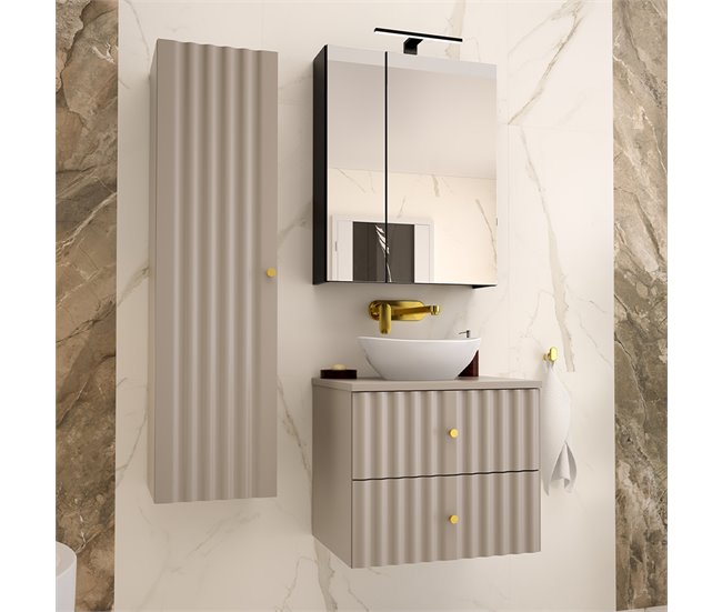 Conjunto de muebles con lavabo individual y columna Izae 60 Beige