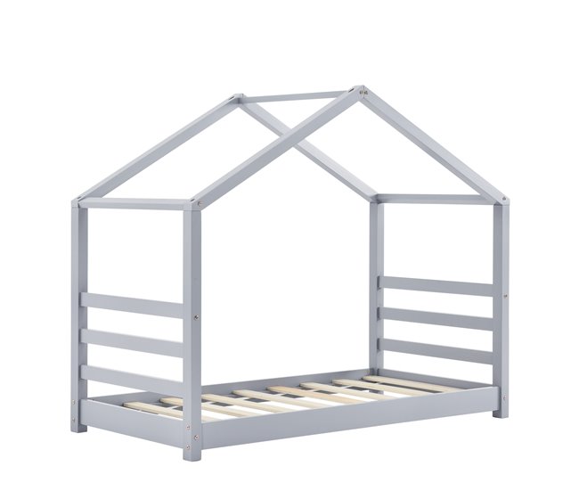 Cama para niños Vardø con somier - Forma de casa - pino 78x146 Gris