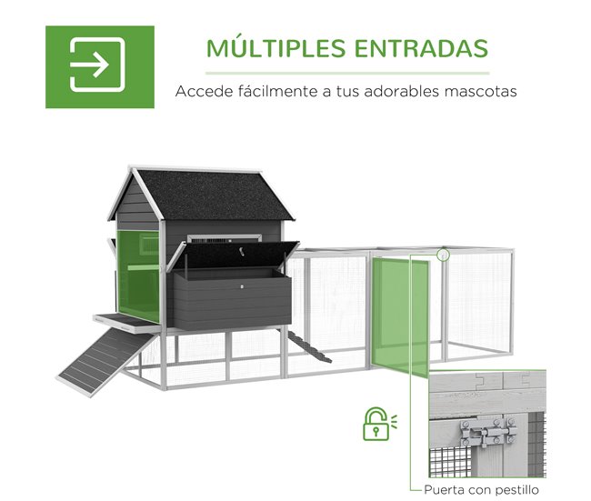 Gallinero de Exterior Madera de Abeto PawHut Gris