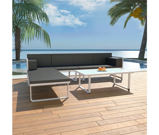 Set de muebles de jardín    cojines aluminio Blanco/ Negro