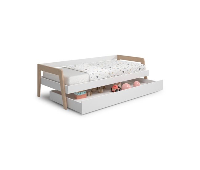 Cama doble juvenil Misty Haze 210x96 Blanco/ Madera