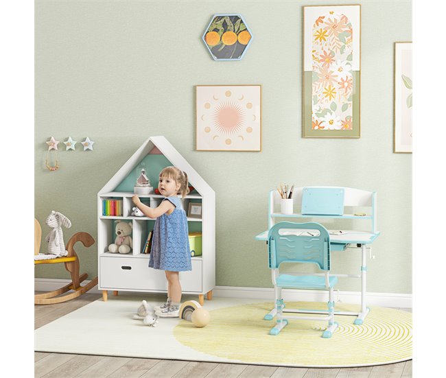 Conjunto para Niños MDF, Acero ZONEKIZ Blanco/ Azul