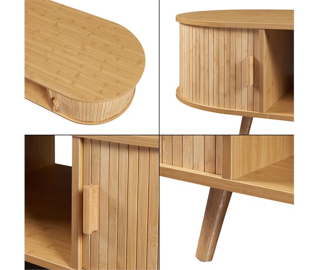 Mesa de centro Nordkapp con estantes MDF bambú [en.casa] Marron