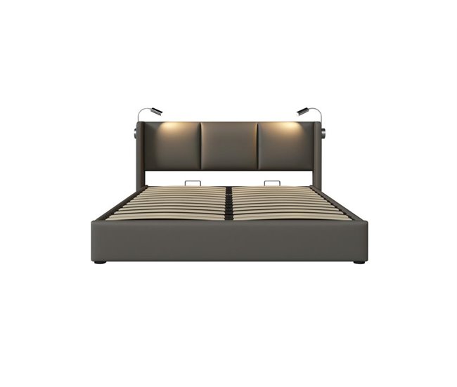 Cama de matrimonio de pu con almacenaje 165x206 Gris