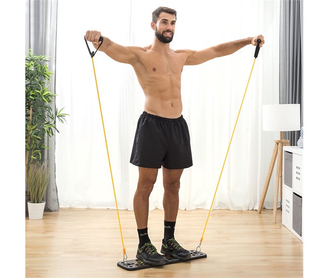 Tabla de Flexiones Push-Up con Bandas de Resistencia y Guía de Ejercicios Negro