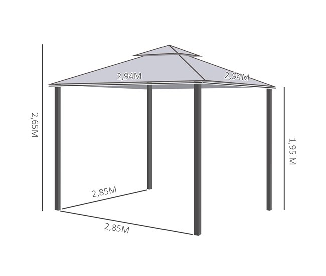 Cenador de Jardín Metal, Poliéster Outsunny 294x294 Gris