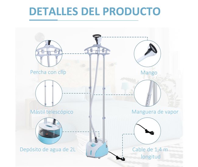 Plancha de Vapor ABS, PP HOMCOM Azul