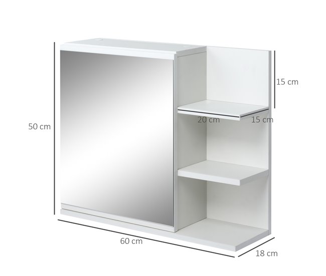 Armario de Baño con Espejo Melamina de Madera y Vidrio kleankin 60 Blanco