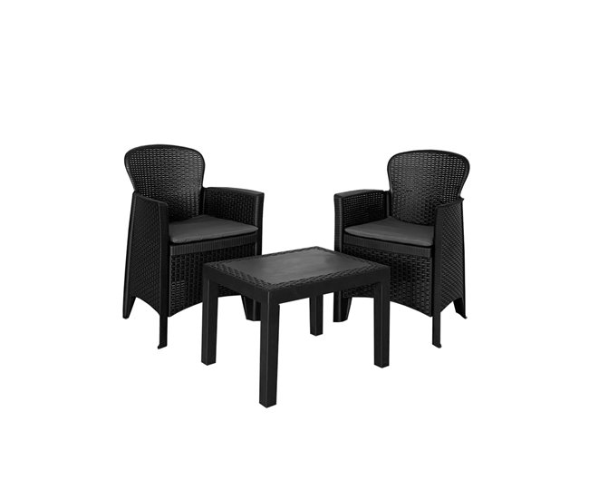 Acomoda Textil - Conjunto de Jardín con 2 Sillones + Mesa Negro