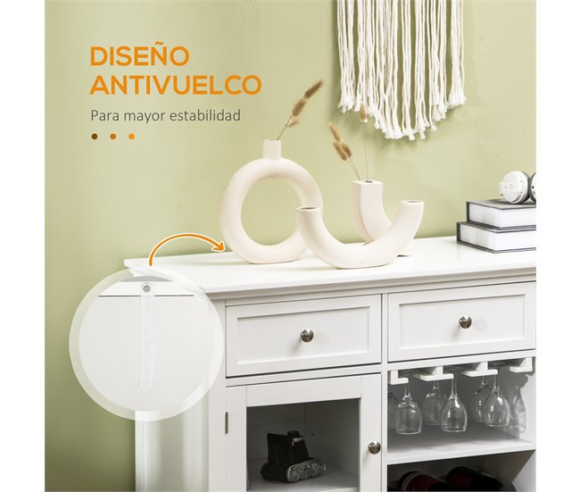 Aparador de Cocina MDF, Melamina de Madera, Vidrio Templado 120 Blanco